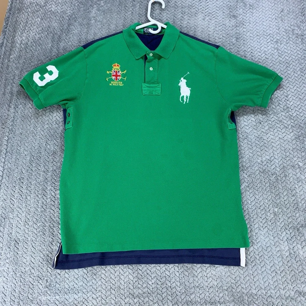 Polo Ralph Lauren Shirt Men's XL Green Blue Mercer RL Polo Team Big Pony VTG *